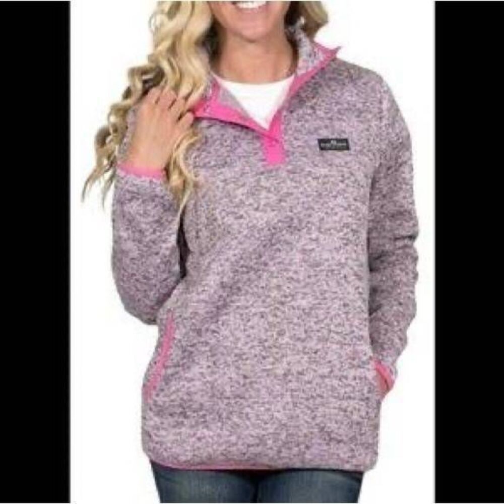 Simply Southern Pink Heathered Grey Snap Pullover Fleece Sweatshirt XL Outdoor